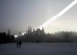 Neue Holmenkollenschanze mit Lichtstrahler auf dem Dach(Bild: JDS) Neue Holmenkollenschanze mit Lichtstrahler auf dem Dach (Bild: JDS)